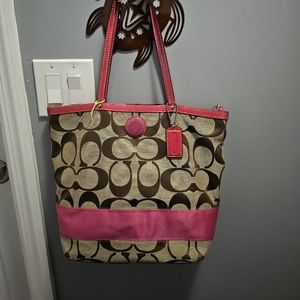 Coach Signature Stripe Patent Tote